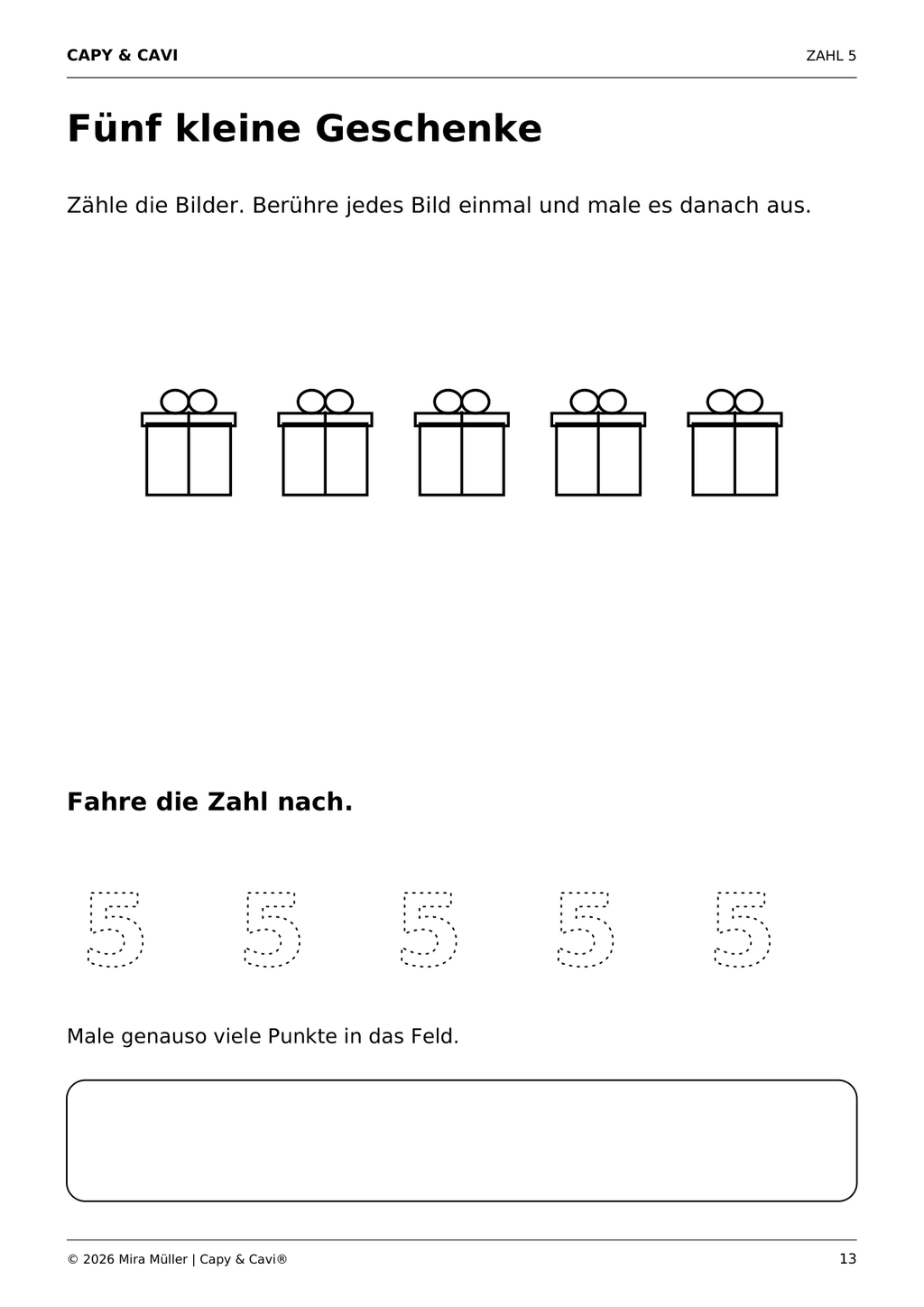Beispielseite Zahlen lernen mit Capy und Cavi
